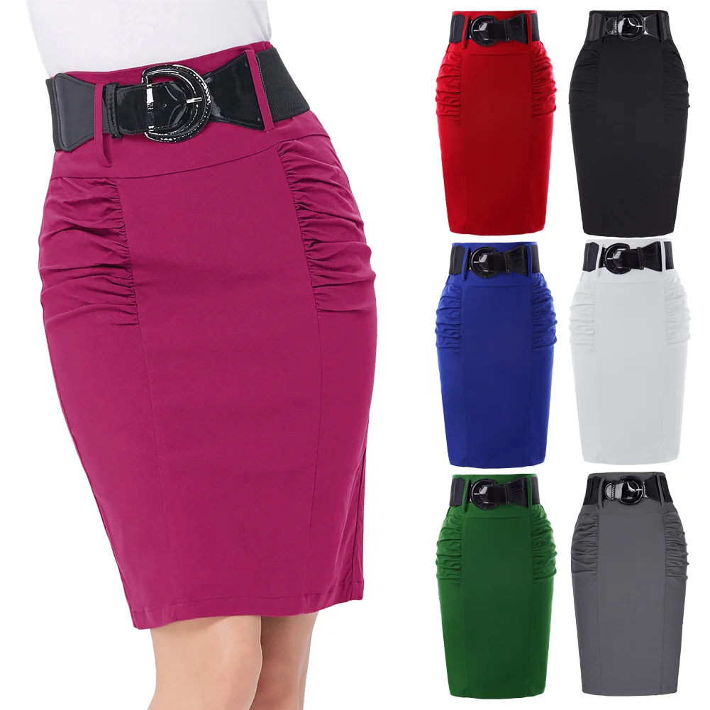 Женская юбка-карандаш с присборенной отделкой KK однотонная плиссированная