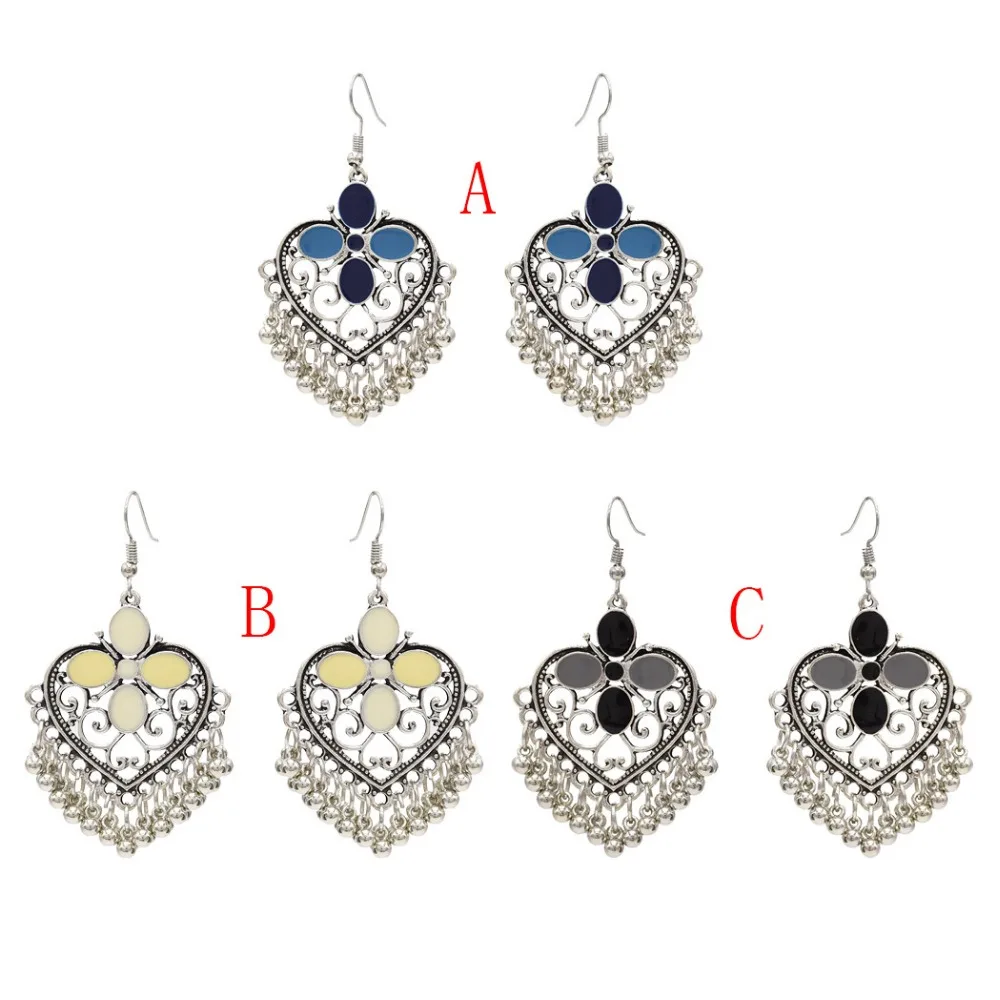 

1pair Vintage Metal Enamel Drop Earrings Bells Short Tassel Statement Dangle Earrings for Women Party Jewelry