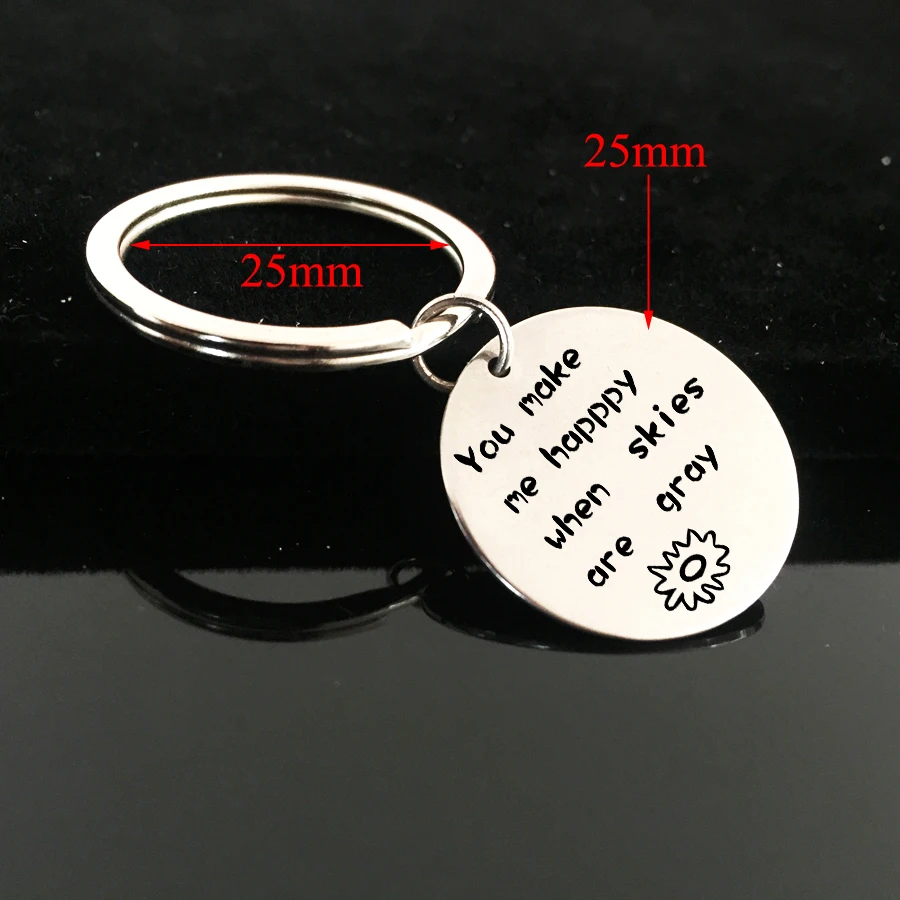Novel Jewelry 3 Colors Keychain Engraved You make me happy when skies are gray Sun Stainless Keyring For Couples Valentine Gift | Украшения