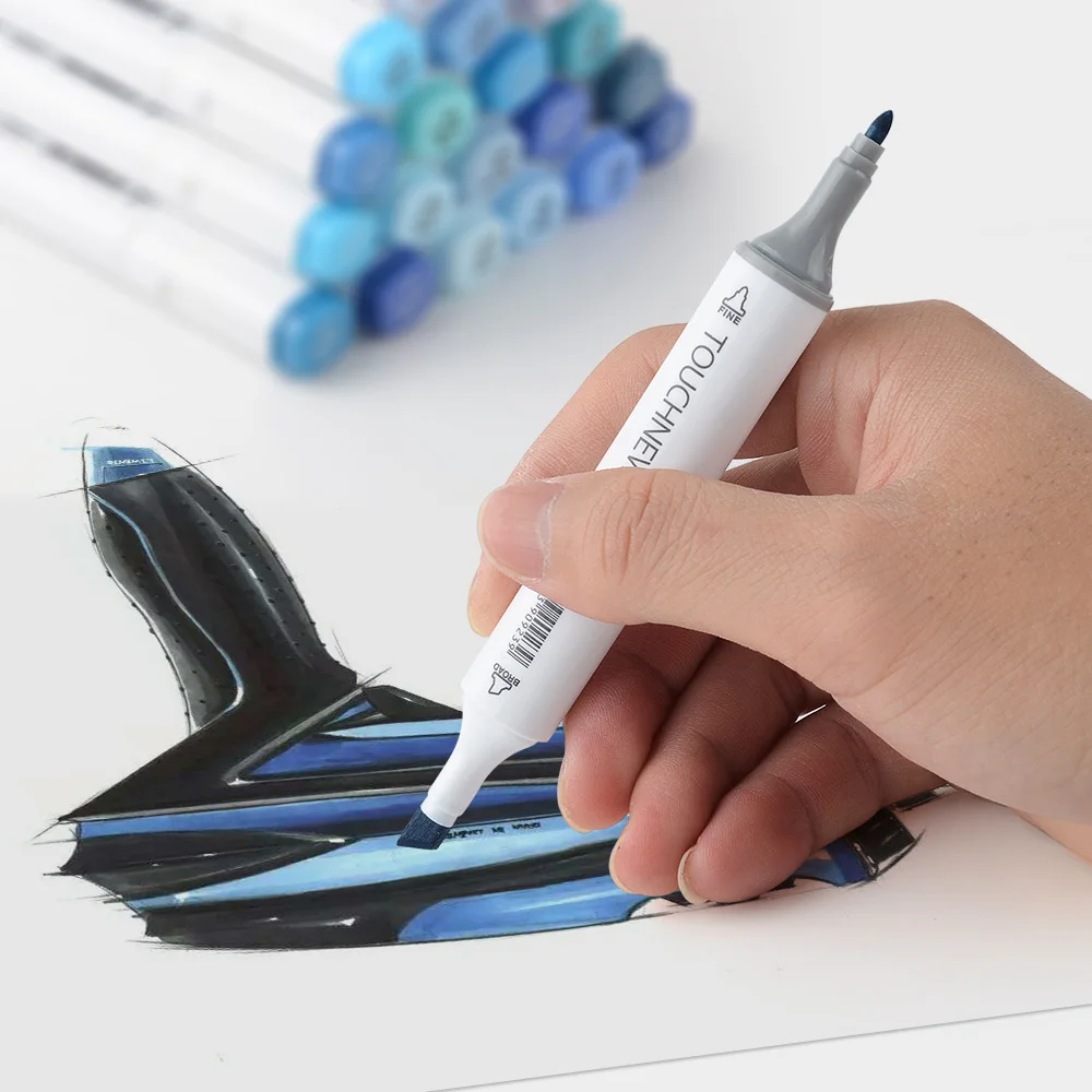 

TOUCHNEW 20 Colors Marker Pens Dual Tip Alcohol-based Markers Blue Colors Set for Ocean Sky Fashion and Interior Design