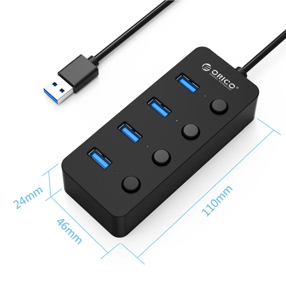

ORICO USB HUB 4 Ports USB 3.0 HUB High Speed Usb Spliter with Individual Power Switches for Apple Macbook Air Laptop PC Tablet