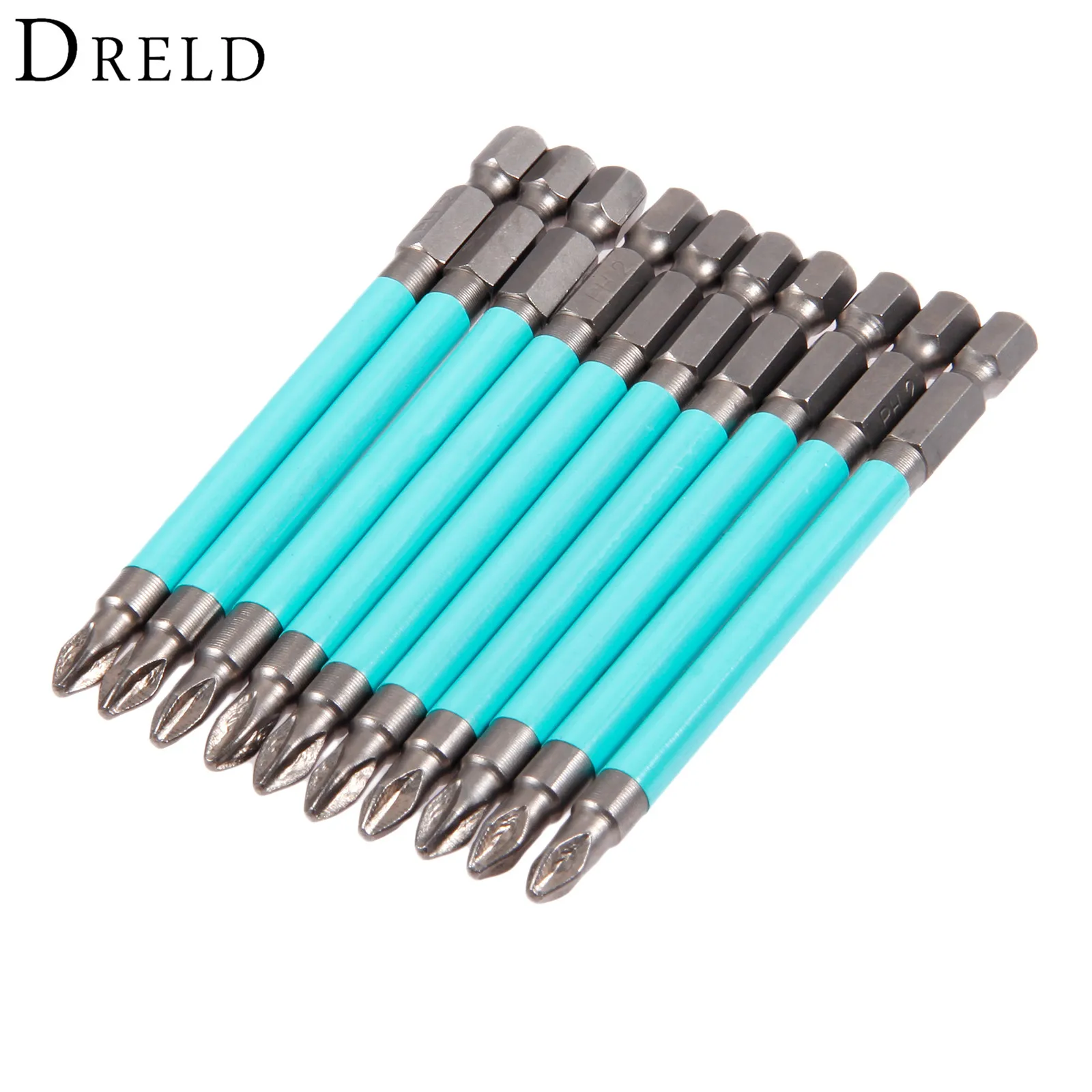 

DRELD 10 Pcs 1/4" Hex Magnetic Anti Slip Electric Screwdriver Bits PH2 100mm Single Head Screw Driver Phillips Screwdriver Tools