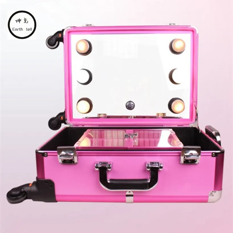 Baggage Aluminum frame profelssional makeup beauty Lighting Rolling Luggage travel trolley light make up case bag suitcase box