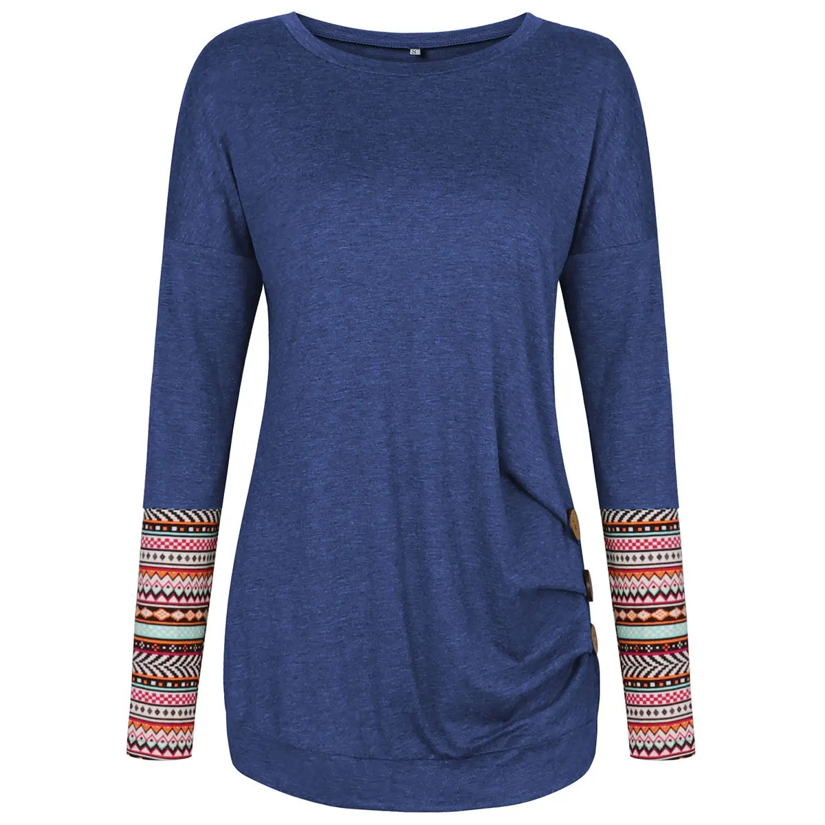 Women Black Top Fashion Button Pleated Long Sleeve T-Shirts Brand 2019 Autumn Spring T-shirt Casual O Neck Lady Green Grey | Женская