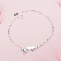 hand drawing female fashion moonstone cute animal silver plated jewelry crystal sweet cat temperament bracelets sl010