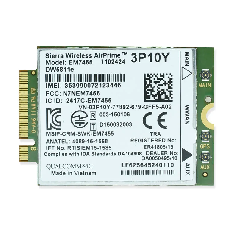 DW5811e Сьерра-EM7455 3P10Y Gobi6000 X7 FDD аппарат, который не привязан к оператору сотовой связи LTE 4G модуль WWAN сетевой карты для Dell E7470 E7270 E5570 E5470 антенна
