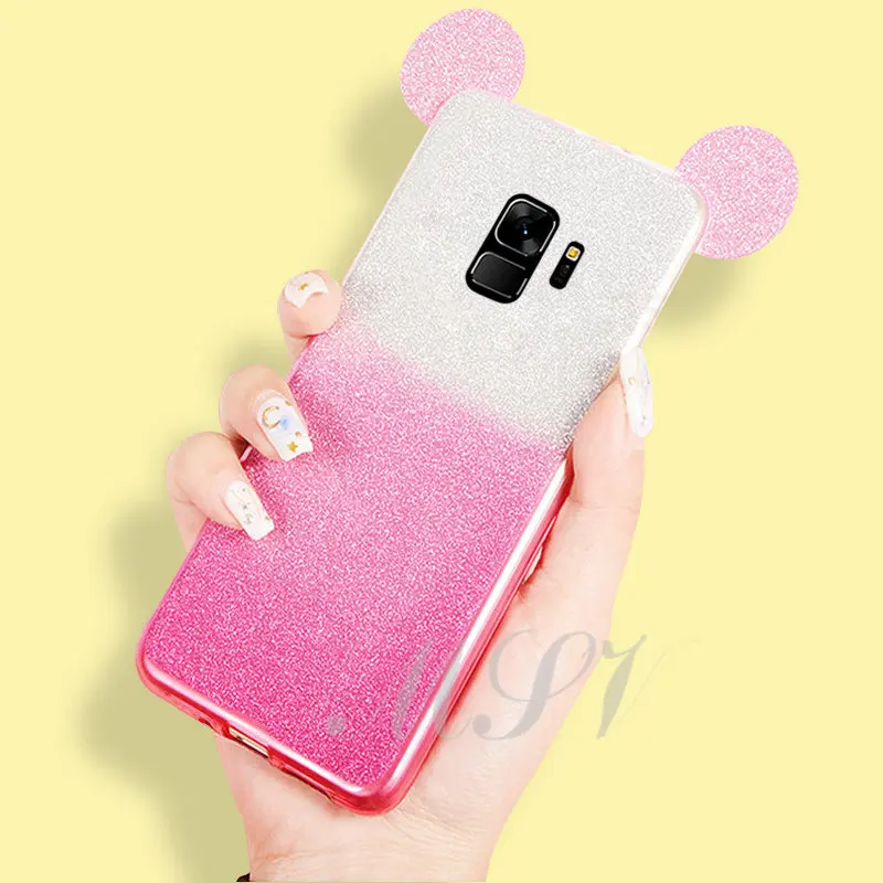 Gradient Minnie Mickey Mouse Ears Case For Samsung Galaxy S9 S7 S6 Edge S8 Plus S5 J3 J5 A5 A3 A7 J7 2017 2016 Glitte TPU |