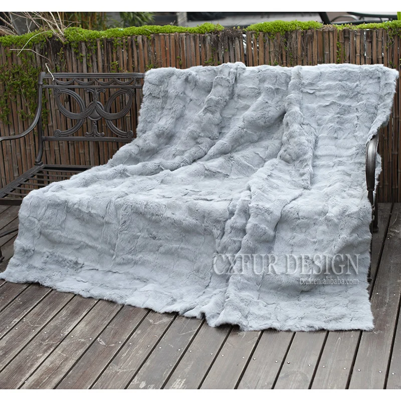 安い CX-D-30 150 × 200 センチメートルパッチワークカスタムメイドサイズナチュラルカラーライトグレーウサギの毛皮ブランケットカーペット〜ドロップ無料