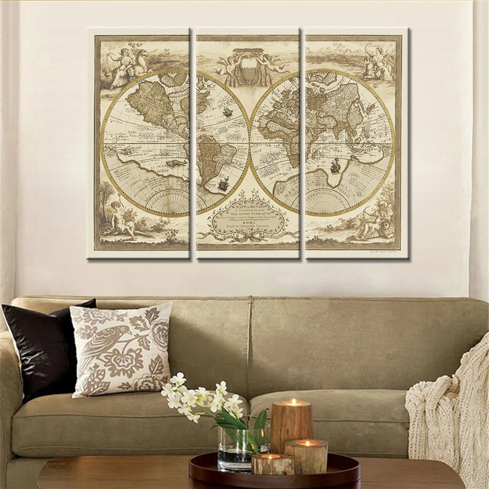 Дропшиппинг Безрамное 3 штуки Древний мир карта модульная настенная живопись