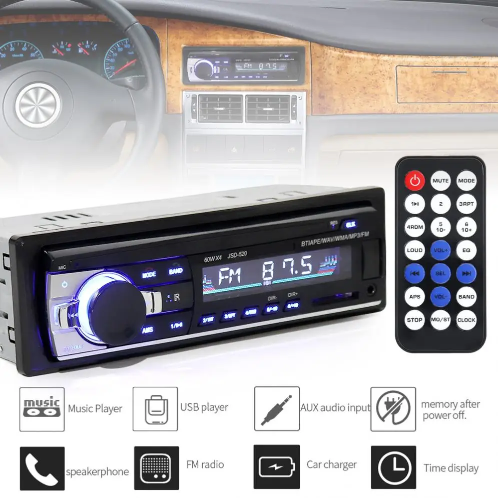 Универсальный автомагнитола со встроенным Bluetooth, мультимедийным плеером MP3 с поддержкой USB/SD/ISO.
