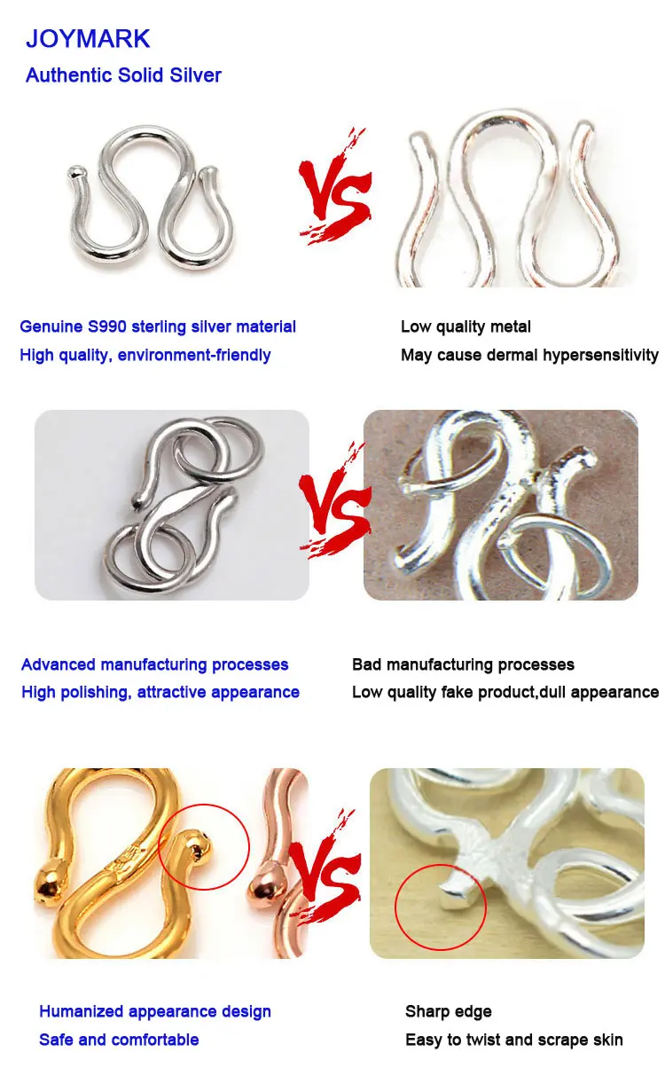 S Shape Solid S990 Sterling Silver Clasps Fine Jewelry Accessories Real Jewellery Findings 20pcs/lot SC-CZ111 | Украшения и