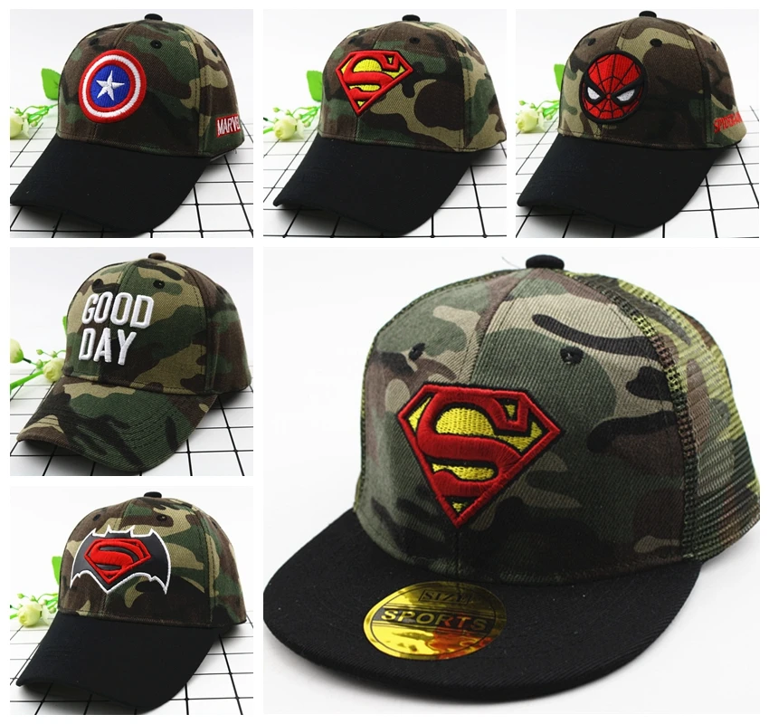Много Стиль дети мультфильм Камуфляж хип хоп Бейсбол Кепки Snapback S Шляпы