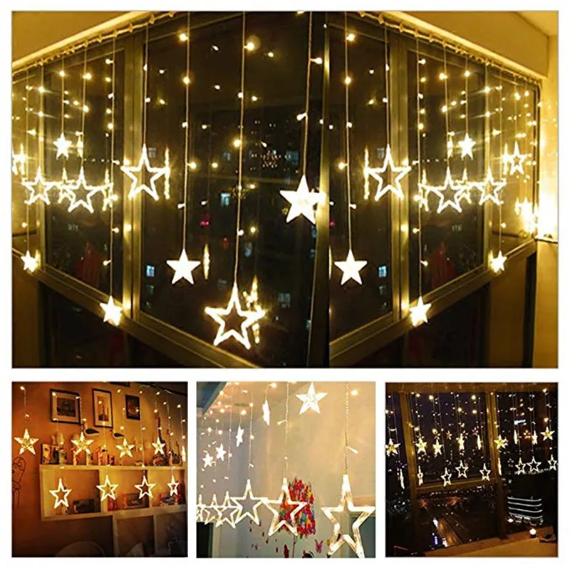 

LED Copper Wire Star Curtain String Lights Lamp Fairy Lighting For Outdoor Wedding Christmas Decoration 220v EU Plug Twinkly