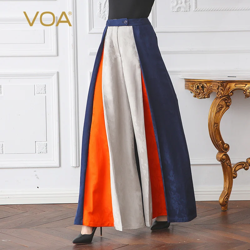 Женские шелковые широкие брюки VOA палацетата с высокой талией большого размера