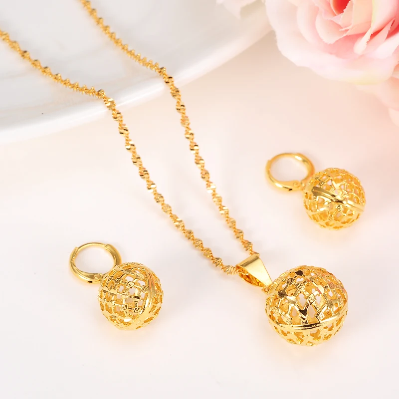 Женский комплект из колье и серёг натурального желтого золота 24 к|necklace set|bead necklace