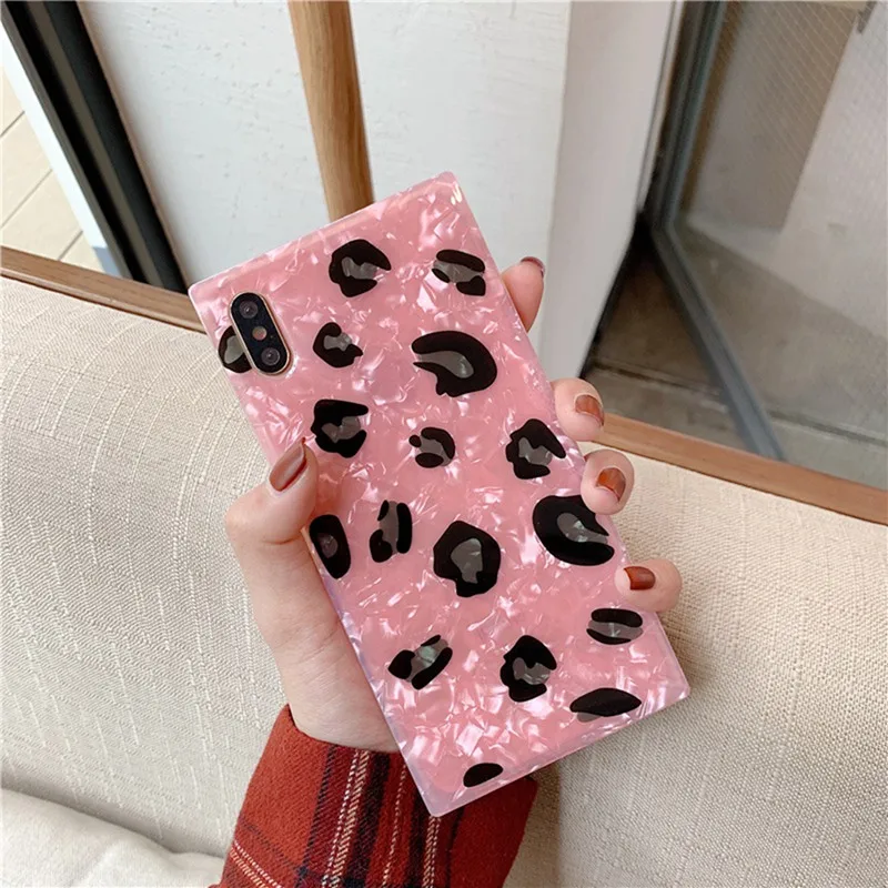 Модный квадратный чехол для телефона с леопардовым принтом iphone 6 6s 7 8 Plus мягкий XS