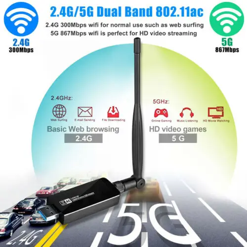 1200 Мбит/с двухдиапазонный 2 4 ГГц 5 беспроводной USB 3 0 WiFi адаптер 802.11AC w/антенна LAN 3C14