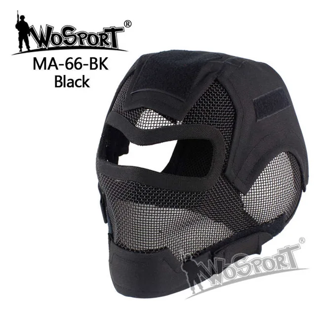 MA-66-BK WoSporT Пейнтбол защитные маски для лица металлическая сетка покрытие для лица большое видение Рогатка военный пистолет Пейнтбол спортивные аксессуары - Цвет: MA-66-BK