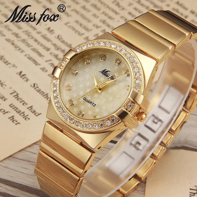 MISSFOX золотые часы модный бренд со стразами женские наручные Xfcs Grils Superstar original