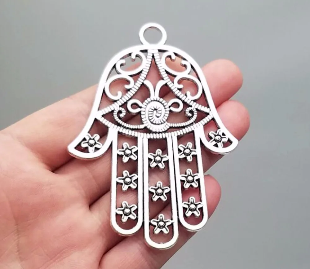

2pcs/lot--85x62mm, hand cham,Antique silver plated Hamsa Hand With Flowers Big Flower hand charms ,DIY supplies