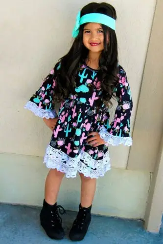 Kids Baby Girl One Piece Cactus Long Sleeve Cotton Lace Casual Dress Enfant Kid Children Girls Print Brief Soft Dresses 2-7T | Детская