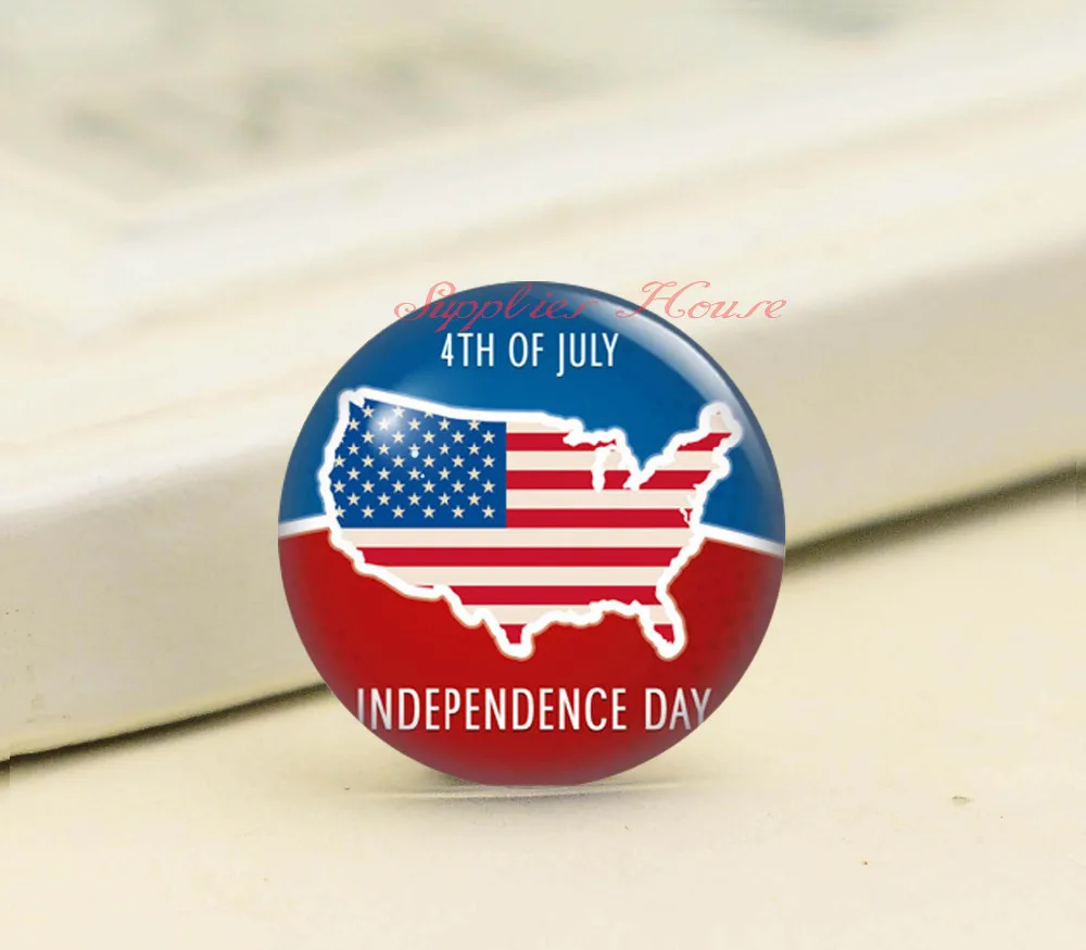 Handmade Round Flag 4th of July photo glass Cabochons, Jewelry Finding Cameo Pendant Settings, (F006-1456)