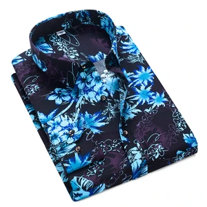 Мужская приталенная рубашка с длинными рукавами, Повседневная рубашка с принтом, деловая рубашка с лацканами, новинка 2019