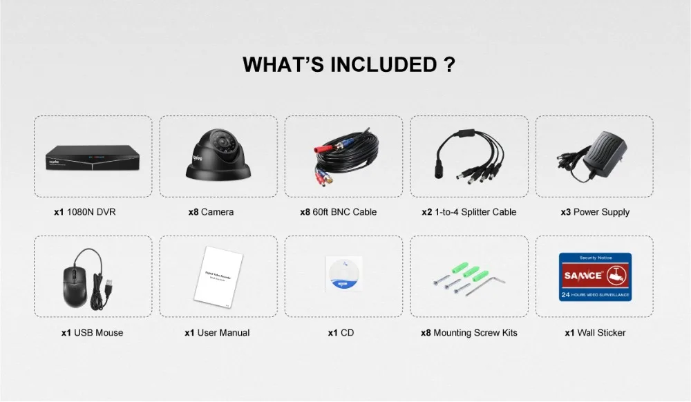 SANNCE 8CH 720P камера безопасности системы HDMI 5в1 DVR с 8 шт TVI 720P Открытый всепогодный CCTV домашний комплект видеонаблюдения