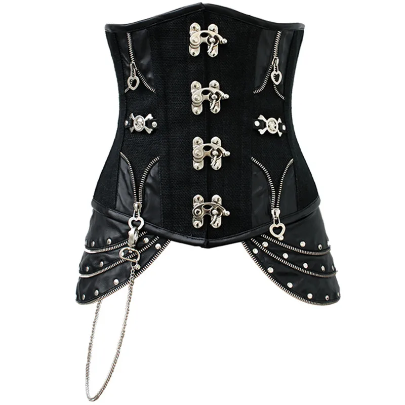 Fancy Plus Size Corset Gothic Brocade Brown Leather Steampunk Underbust Steel Boned Waist trainer Corsets | Женская одежда