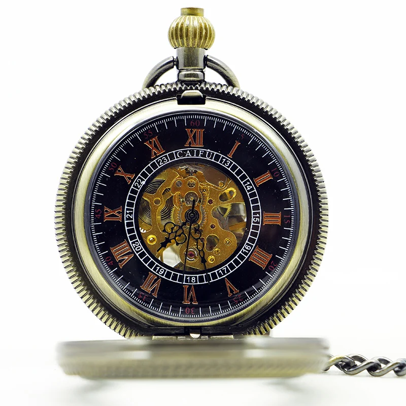 Corrugated Hollow Design Digital Display Manual Mechanical Pocket Watch Retro Steampunk Men's Necklace Pendant Accessory Gift