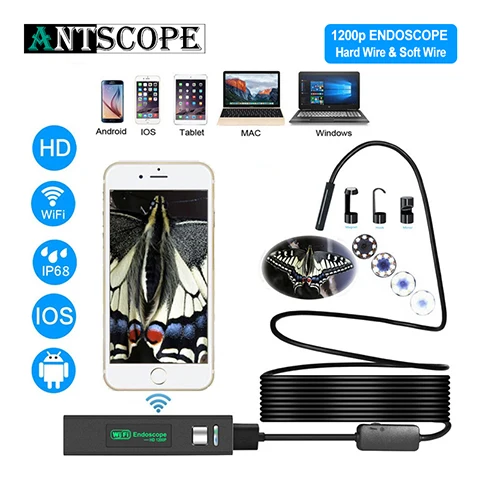 Antscope Wi-Fi 8-миллиметровый эндоскоп с поддержкой 1/2/3,5/5/10 M желтого и черного цветов Проводной 1200P Android iOS камера эндоскопа инспекции boroscopio 30