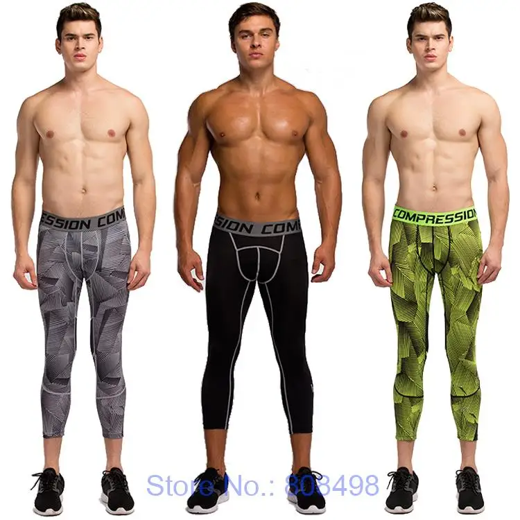 Мужские компрессионные штаны 3/4 джоггеры колготки фитнес брюки обтягивающие