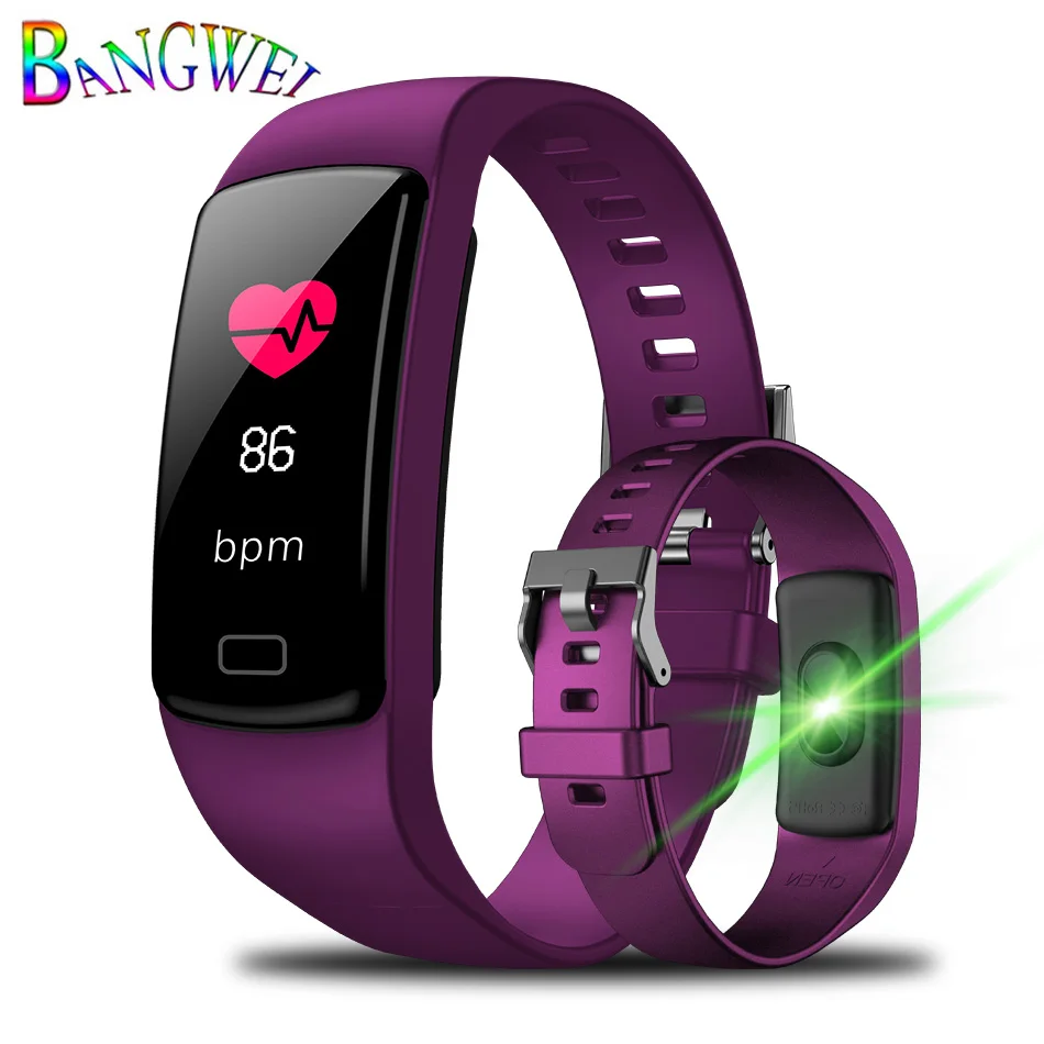 Purple LIGE спортивный браслет Для женщин Для мужчин сердечного ритма крови Давление браслет шагомер со счетчиком калорий Фитнес Смарт-часы для IOS и Android телефон - Цвет: Purple