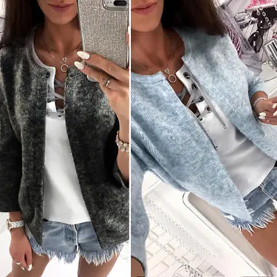 Женский Повседневный Кардиган с длинным рукавом однотонный вязаный кардиган