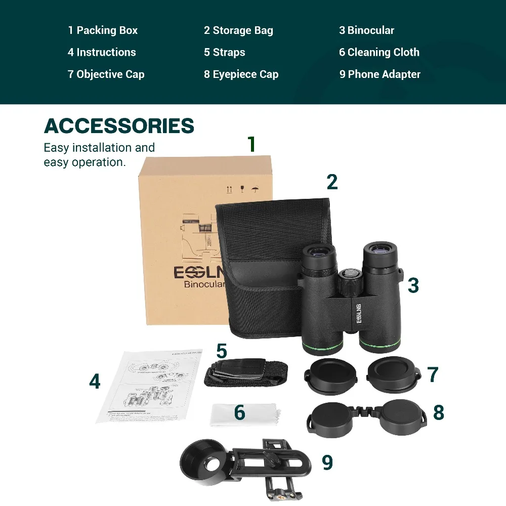 

8X42 Binocular Military HD High Power Telescope With Phone Mount Strap Carrying Bag For Bird Watching Hunting Concerts Sports