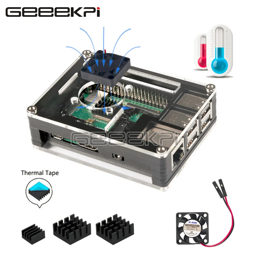 GeeekPi нарезанная 9 слойная акриловая коробка с охлаждающим вентилятором и
