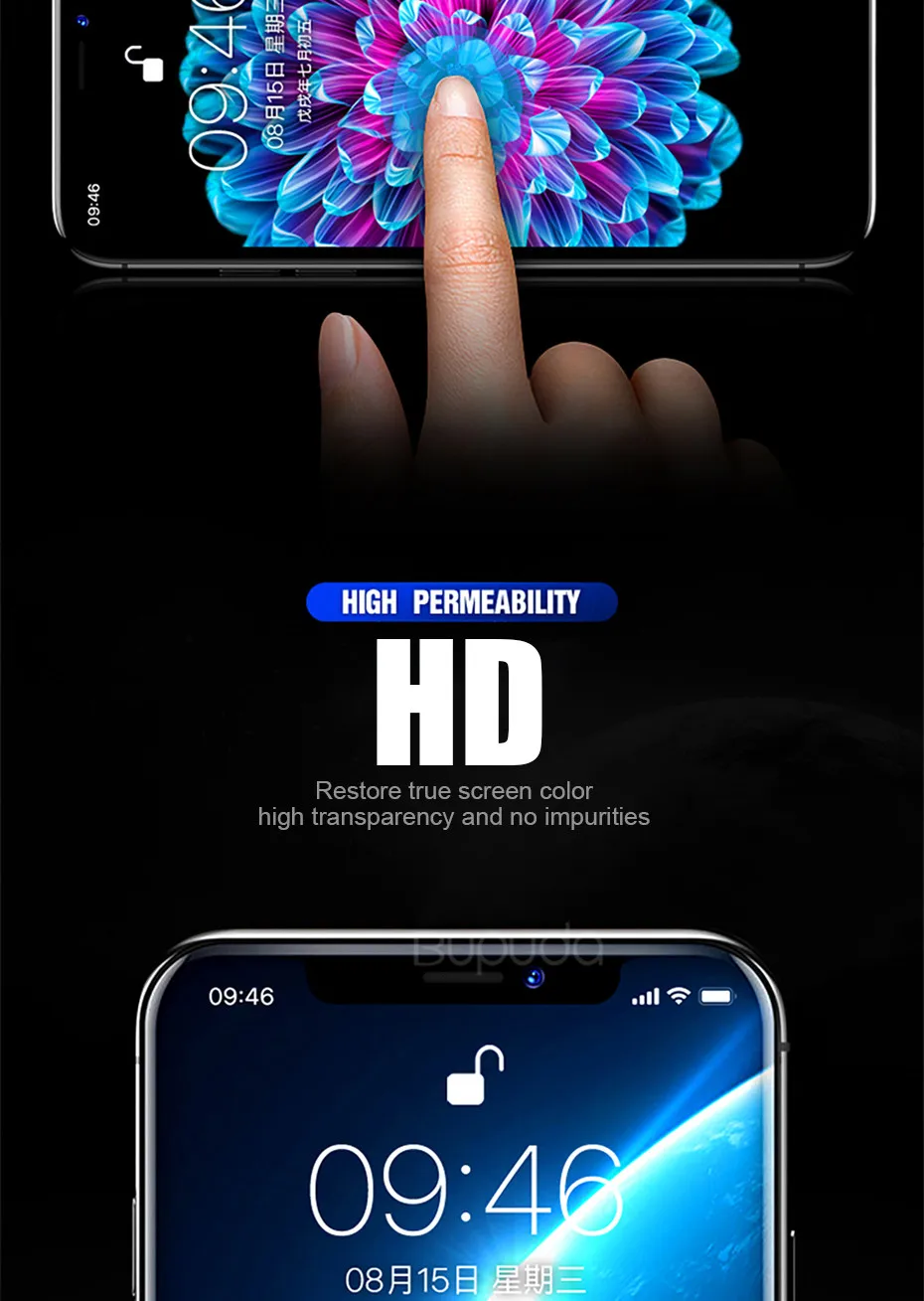 Bupud 20D полное покрытие экрана протектор для iPhone 7 8 6 6S Plus XS Защитное стекло для iPhone X XR XS Max стеклянная пленка