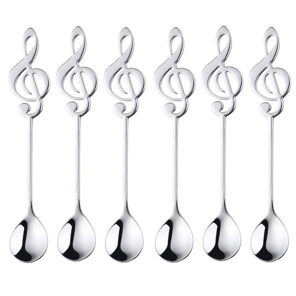 6pcs Silver 6 шт./4 шт., набор музыкальных кофейных ложек из нержавеющей стали, десертная чайная ложка, ложка для мороженого, сахара, ложка для перемешивания, чайная ложка, аксессуары для кофе - Цвет: 6pcs Silver