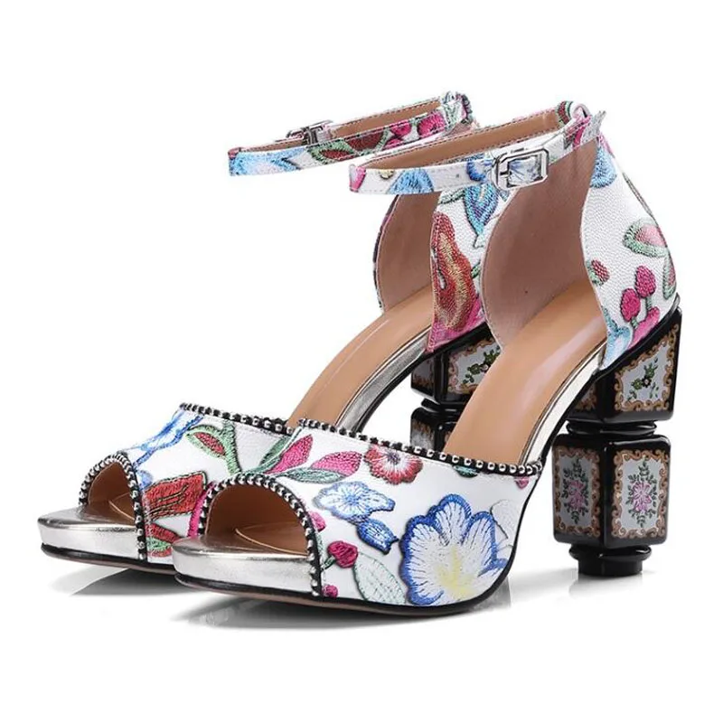 Национальный стиль барокко высокий каблук открытый носок сандалии для женщин с