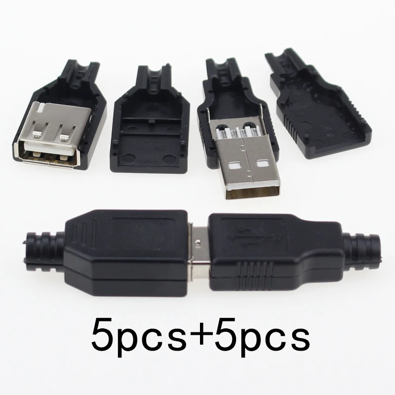 IMC hot New (5pcs Male+5pcs Female) USB 4 Pin Plug Socket Connector With Black Plastic Cover | Обустройство дома