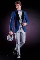 3 pcs blue wedding tuxedos slim fit suits for men groomsmen suit formal suits jacket pantsvestbow tie terno costume homme