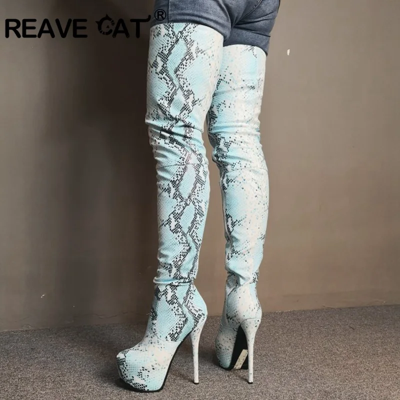 Женские ботфорты на шпильке REAVE CAT привлекательные облегающие сапоги до бедра