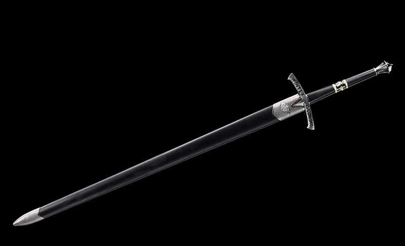 For Game of Thrones Sword Ice Swords Replica Real Stainless Steel With Wall Hanging Stand/Black Wooden Sheath-48Inch