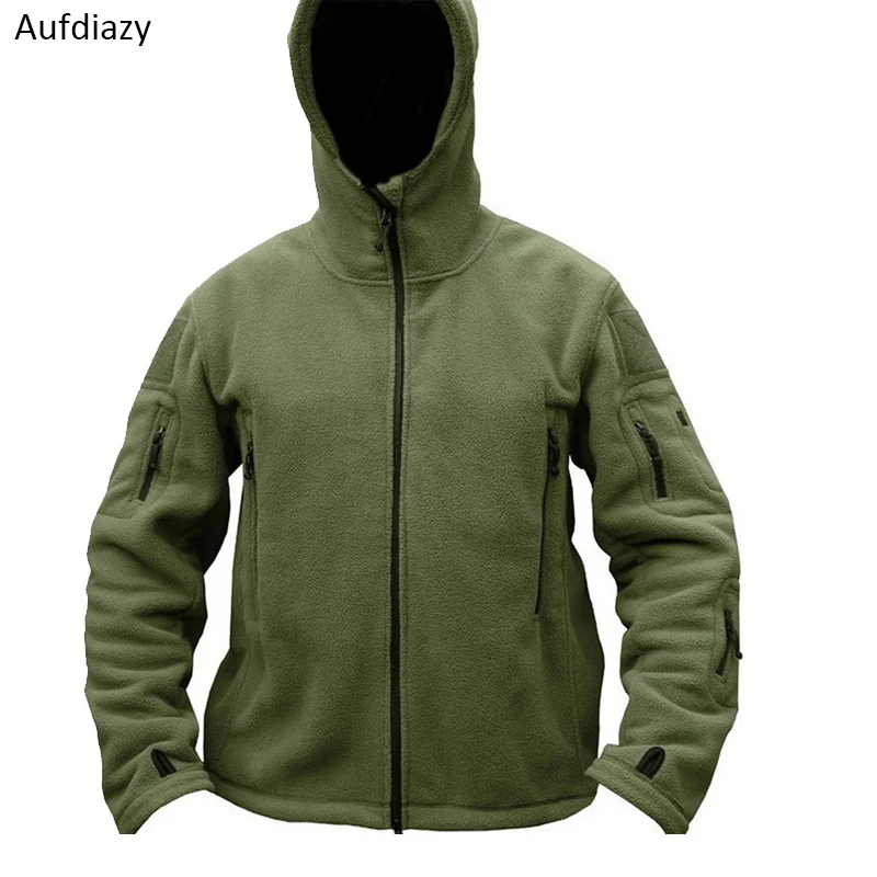 Aufdiazy Men Autumn Winter Fleece Military Tactical Jackets Outdoor Sports Hiking Trekking Male Thermal Hooded OM040 | Спорт и