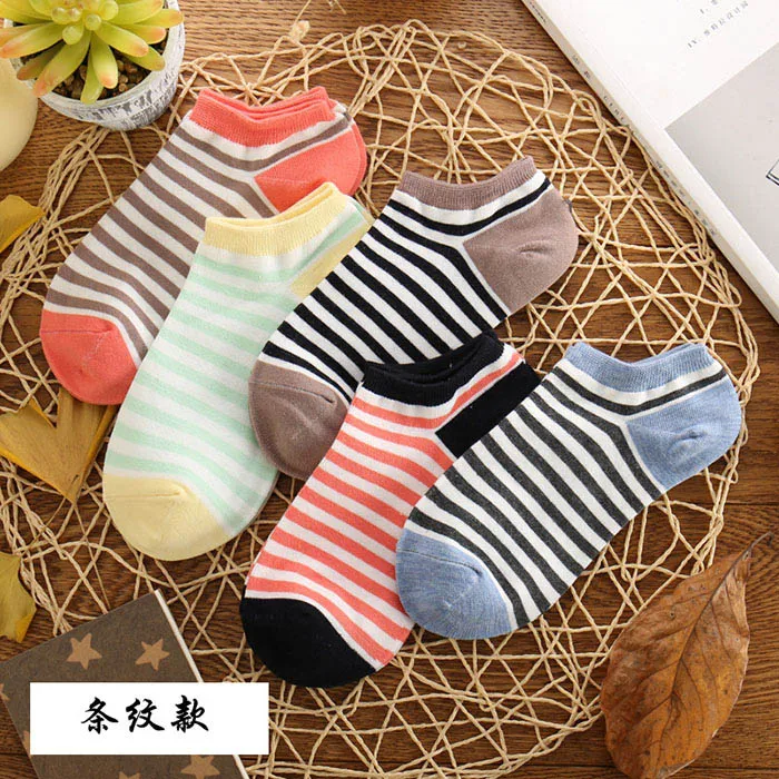five pairs 11 Новинка, летние хлопковые короткие носки для женщин, Мультяшные фрукты, животные в полоску, звезды, милые модные носки, яркие, яркие, кавайные, розовые, японский стиль - Цвет: five pairs 11
