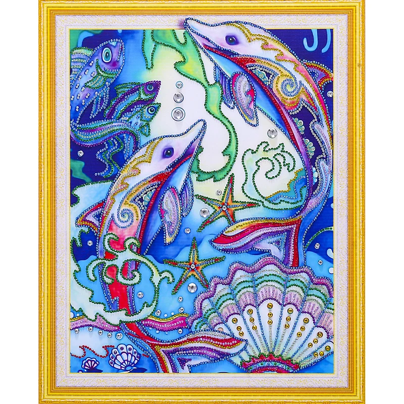 

Special shape diamond painting, animal dolphin, partially pasted，5D round crystal diamond mosaic