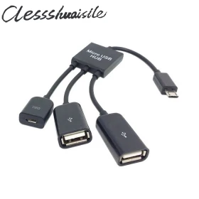 (100 шт./лот) Micro USB хост OTG адаптер кабель с двойным портом Hub & Power|micro otg cable|cable usb usbusb |