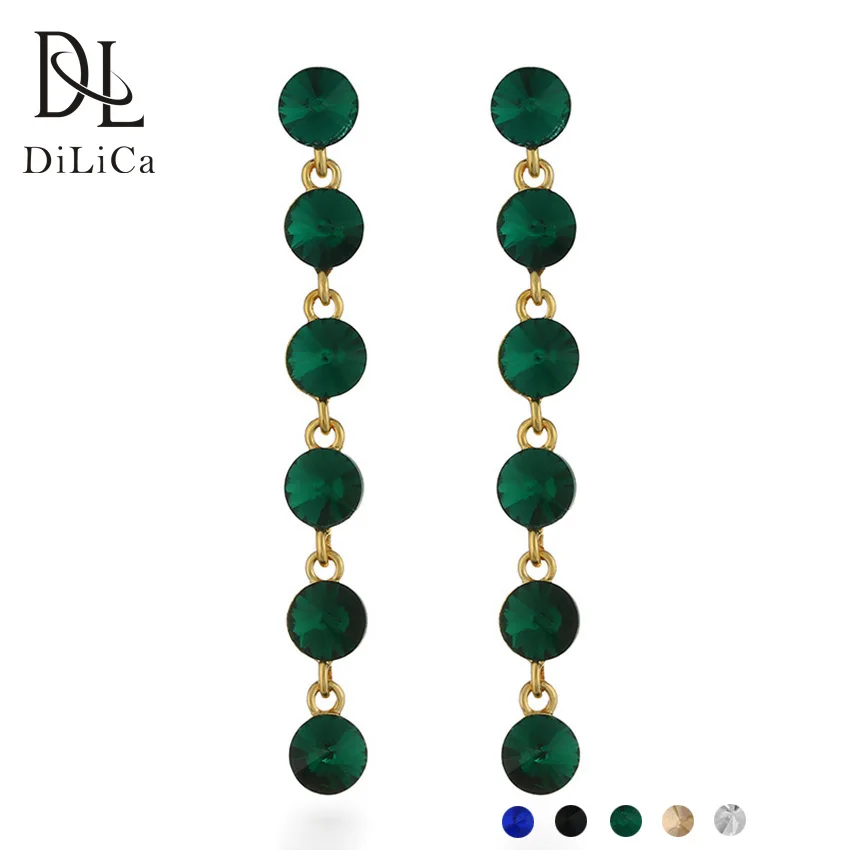 DiLiCa Simple Long Earrings Women Crystal Drop Earrings Female Dangle Earring Jewelry pendientes largos de mujer