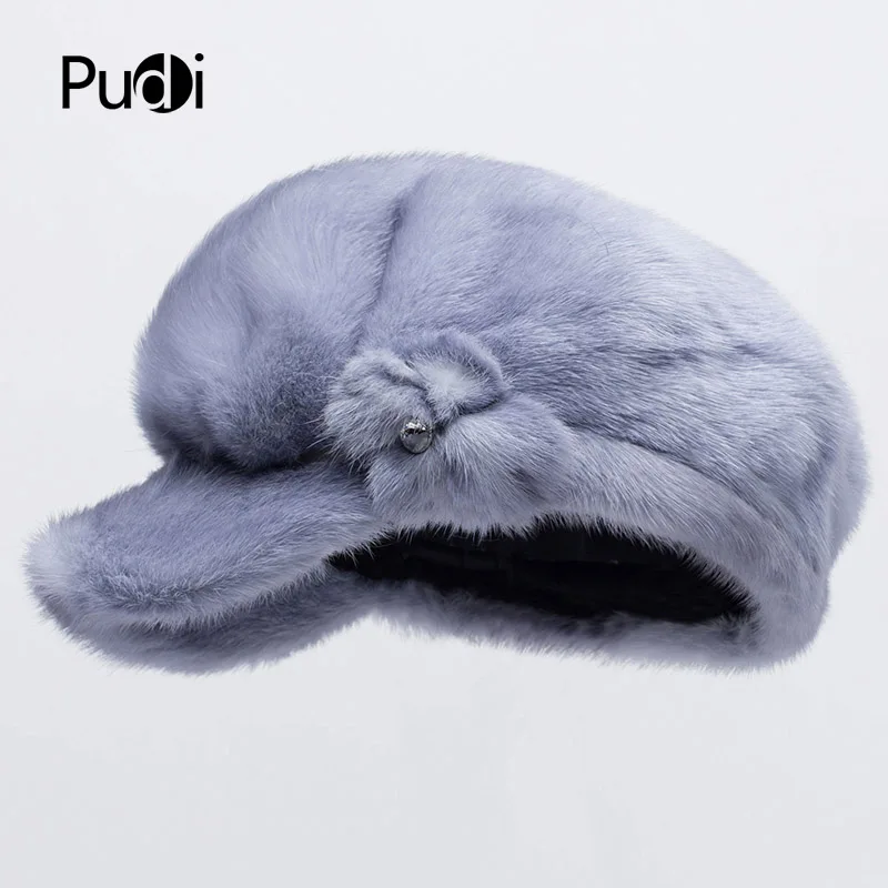 Pudi HF7045 Женская Новая меховая шапка из настоящей норки, шикарный цветочный дизайн, различные цвета на выбор, женские зимние шапки