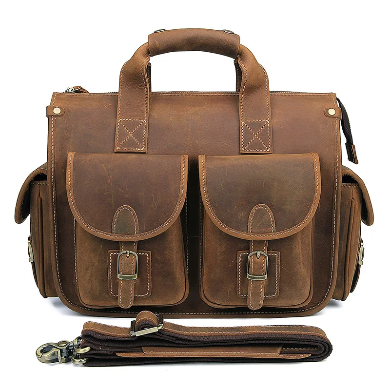 Мужской портфель из натуральной кожи с двумя ручками 7106B/7106R|leather briefcase|crazy horse leather